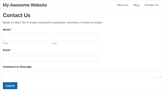 Ein Beispiel für ein Spendenformular, erstellt mit WPForms Ein Beispiel für ein Spendenformular, erstellt mit WPForms