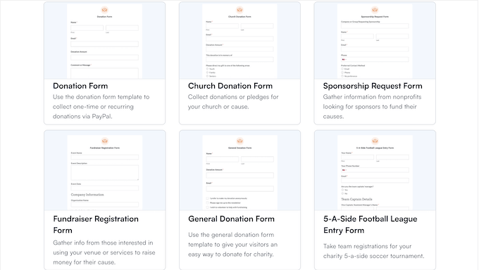 Eine Auswahl an fertigen WPForms-Vorlagen Eine Auswahl an fertigen WPForms-Vorlagen