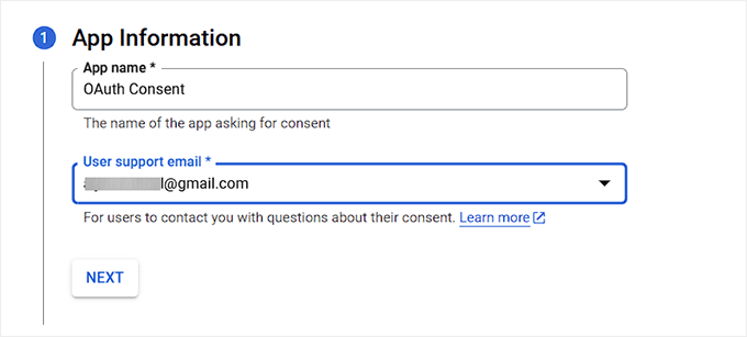 Dodaj nazwę aplikacji i adres e-mail pomocy technicznej