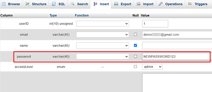Add a new password with database