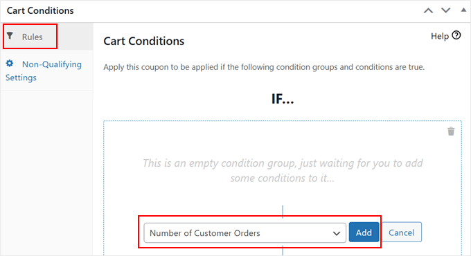 Adding conditional logic rule to a coupon in Advanced Coupons