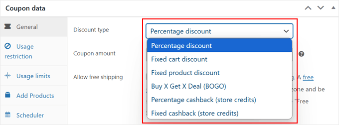 Choosing a discount type in Advanced Coupons Choosing a discount type in Advanced Coupons