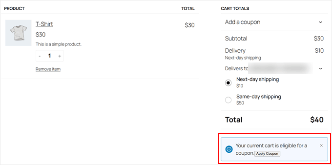 Advanced Coupons' one-click application feature