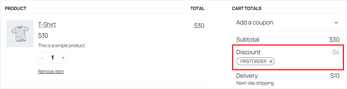 What an Advanced Coupons discount looks like on the cart page