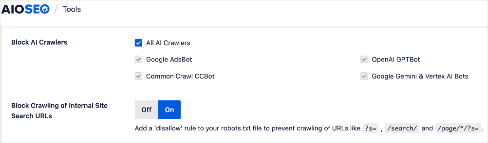 Bloqueie bots ruins no AIOSEO