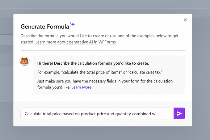 Crie uma fórmula de cálculo usando IA