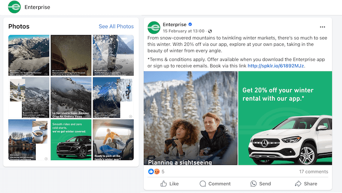アクティブなソーシャルメディアプレゼンスを持つレンタカービジネスの例