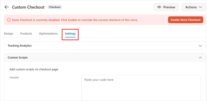 Ange egna skript och kod i FunnelKit-kasseinställningar