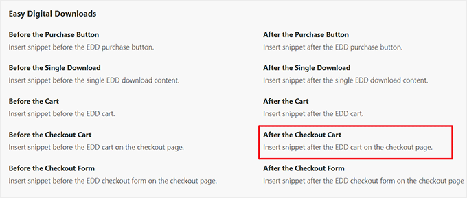 Ödeme sepetinden sonra konum olarak seçin