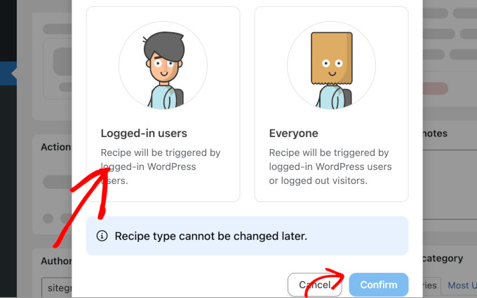 Choose recipe type in Uncanny Automator Choose recipe type in Uncanny Automator