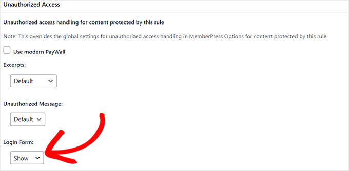 ログインフォームの表示オプションを選択します