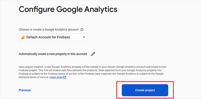 Click the Create Project button Click the Create Project button