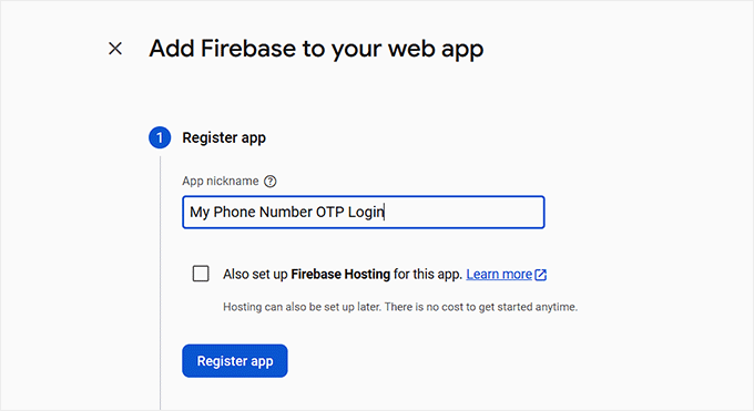 Click the Register App button Click the Register App button