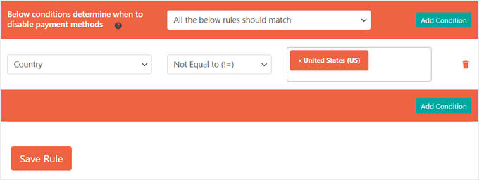 Configurer une règle pour désactiver le paiement à la livraison pour les clients non américains