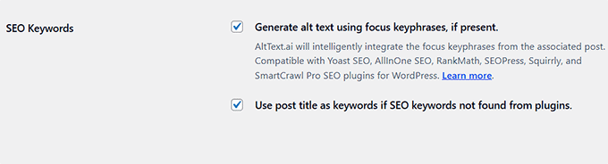 Configure SEO keywords settings Configure SEO keywords settings