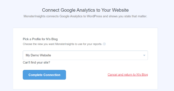 Connect WordPress site to Google Analytics using MonsterInsights