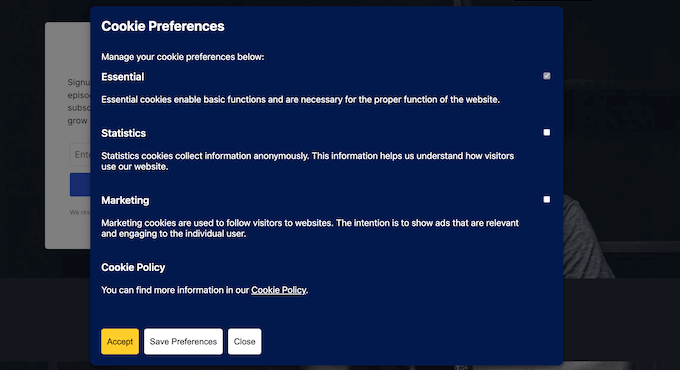 How to add a cookie management preferences popup to your WordPress website using WPConsent 