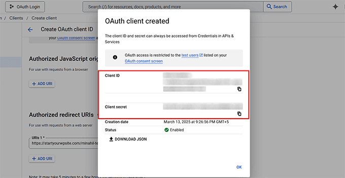 Skopiuj identyfikator klienta i sekret klienta