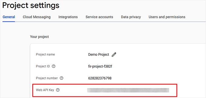 Copy the web API key for Firebase Copy the web API key for Firebase