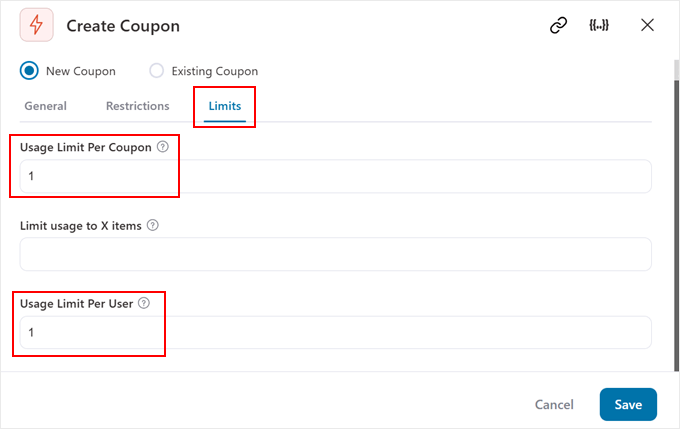 Setting coupon usage limits in FunnelKit