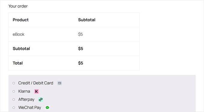 Exemple de désactivation des virements bancaires lors de l'achat d'un produit numérique