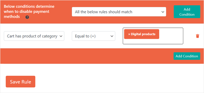 Création d'une règle pour désactiver les virements bancaires lorsque le panier contient un produit de la catégorie des biens numériques