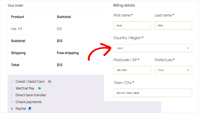 Un exemple de désactivation de la contre-remboursement pour les clients non américains