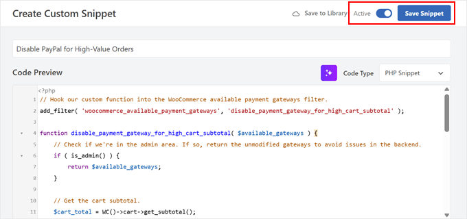 Désactivation de PayPal pour les commandes de grande valeur avec WPCode