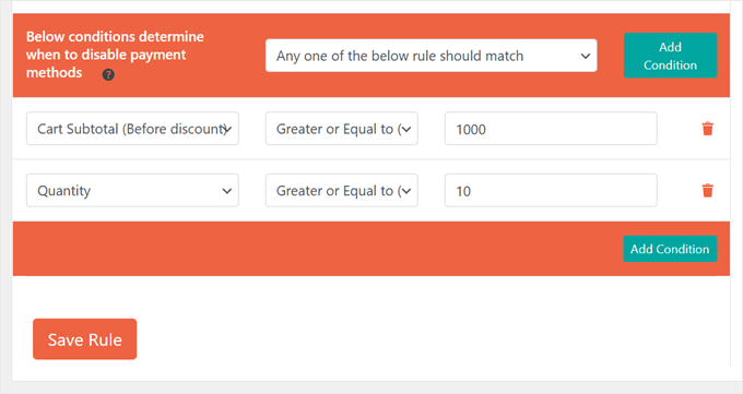 Configuration des règles pour désactiver PayPal dans le processus de paiement