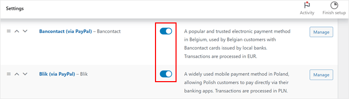 Désactivation des méthodes de paiement alternatives de PayPal