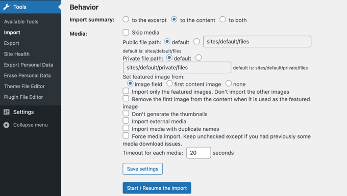 Import Behavior Options Import Behavior Options