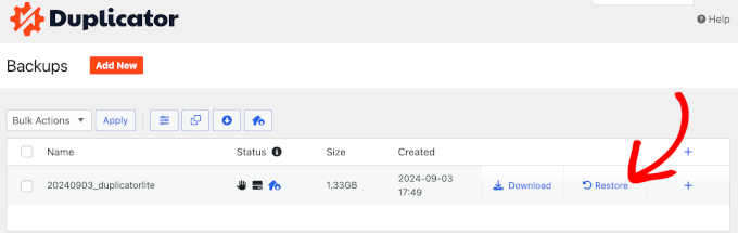 duplicator restore backup