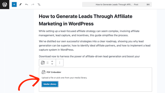 Ajout d'un bloc PDF dans l'éditeur de contenu WordPress