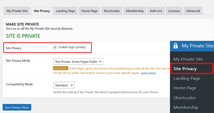 ログインプライバシーを有効にする