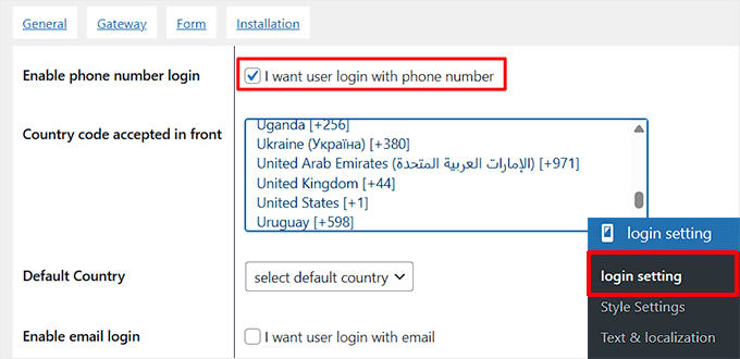Enable phone login Enable phone login