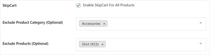 Exkludera produkter från SkipCart