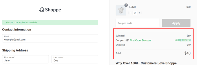 Example of using the First Order Discount plugin