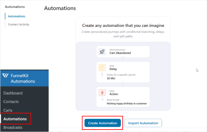 Creating a new automation in FunnelKit