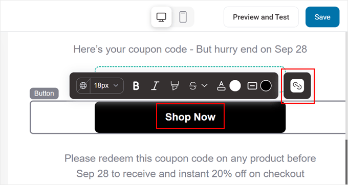 Customizing the Shop Now button in Visual Builder
