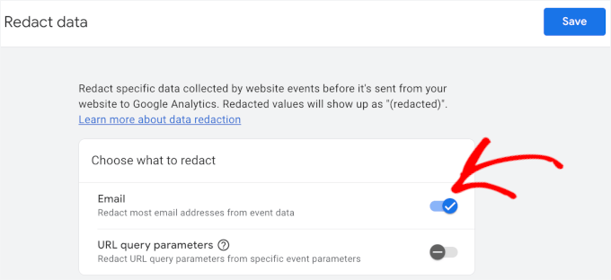 Enabling email redact