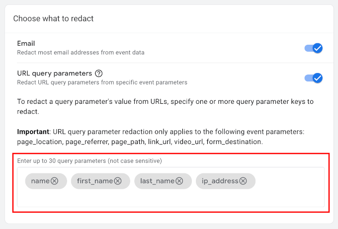 Enabling URL query parameter redact