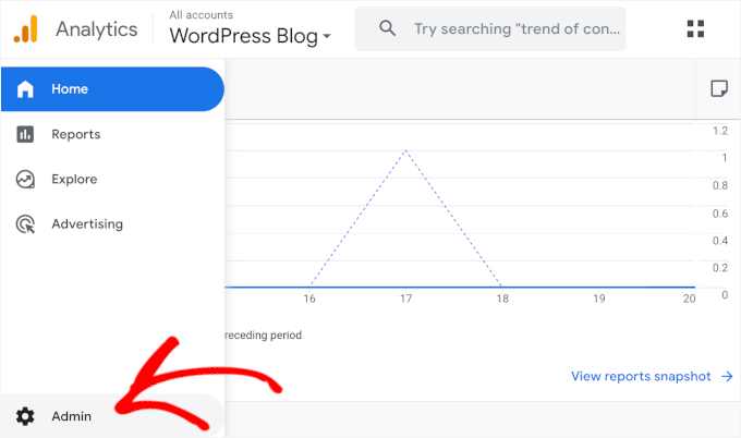 Locating the Admin menu