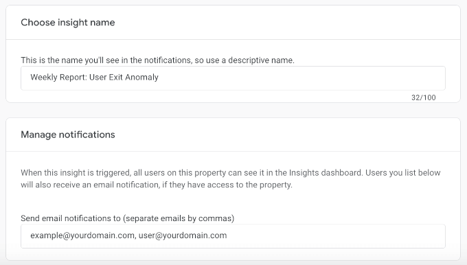 Adding name and email addresses for the custom GA insights Adding name and email addresses for the custom GA insights