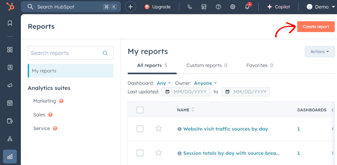 HubSpot adaugă raport