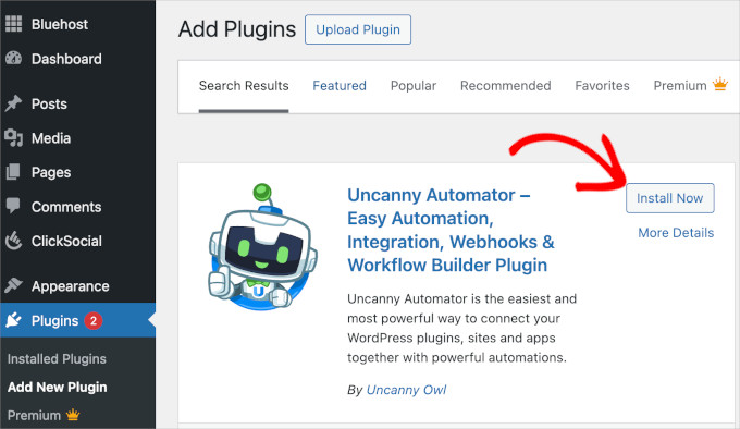 Install Uncanny Automator free plugin Install Uncanny Automator free plugin