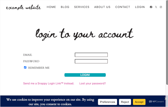 Banner pentru consimțământul cookie-urilor pe un site WordPress activ