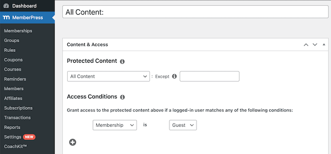 Restricting content on your wedding website using MemberPress