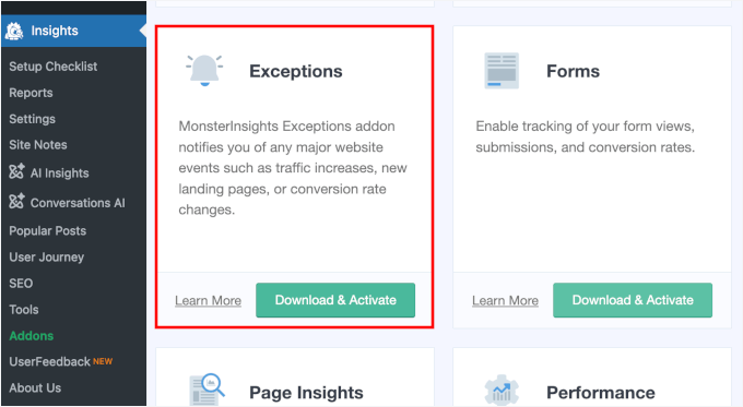 Installing the Exceptions addon Installing the Exceptions addon