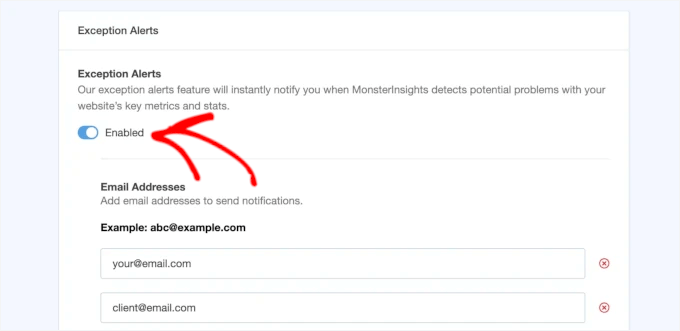 Enabling Exceptions alerts Enabling Exceptions alerts