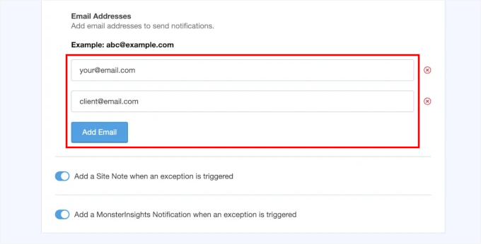 Adding email addresses for receiving alerts Adding email addresses for receiving alerts